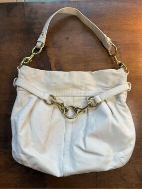 Coach Purse Belted Leather Multi Pocket Liner Zipper Closure Cream Ivory